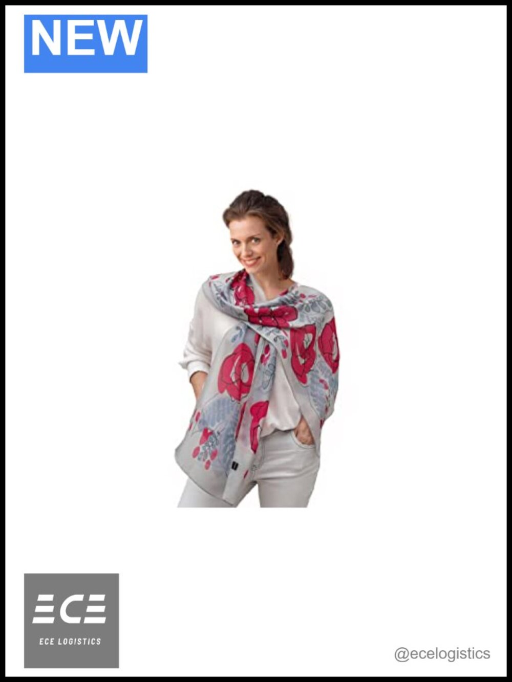Long Silk Chiffon Scarf Hand Painted Floral Wrap Women Accessory